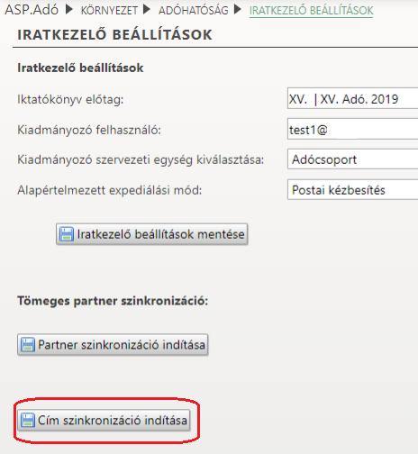 Fontos! A Cím szinkronizáció indítása gomb csak az interfészes önkormányzatok tenantjaiban érhető el.