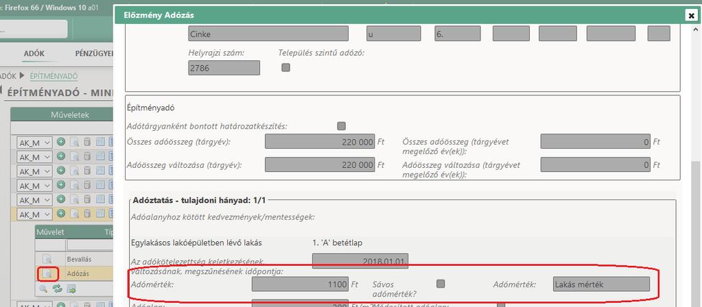 7. Adózás adatok adózó címe, ingatlan helyrajzi száma Építményadó, telekadó és magánszemély kommunális adója adónemek esetében az Adózás adatok menüpontban elérhető az Adózó címe, valamint az