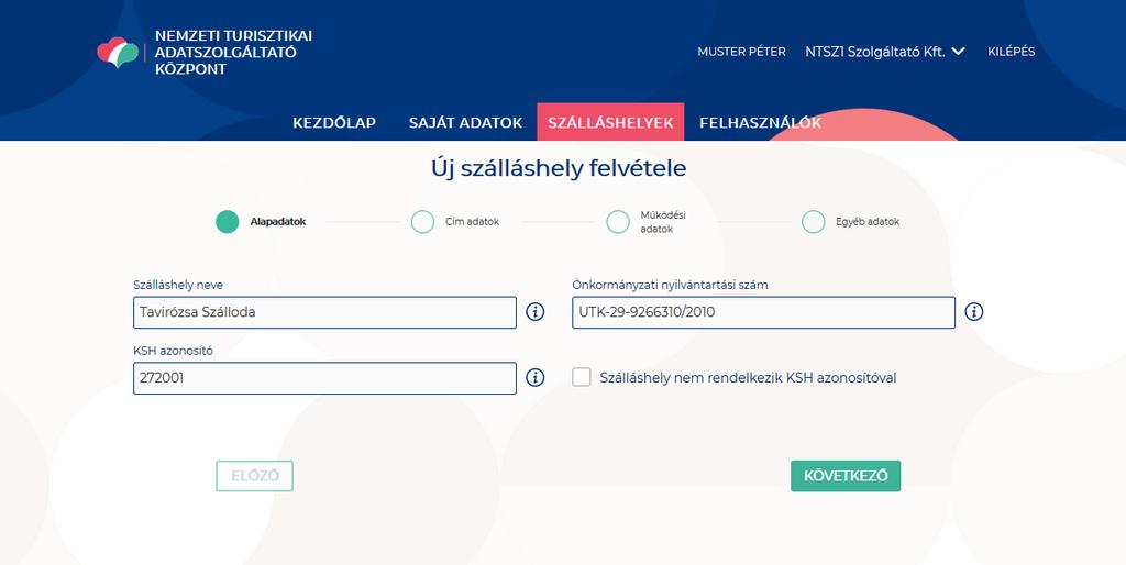 o Szerkesztés A program a Szálláshely szerkesztési nézetére navigál. Itt láthatunk bővebb információkat is az adott Szálláshelyről. 1.3.