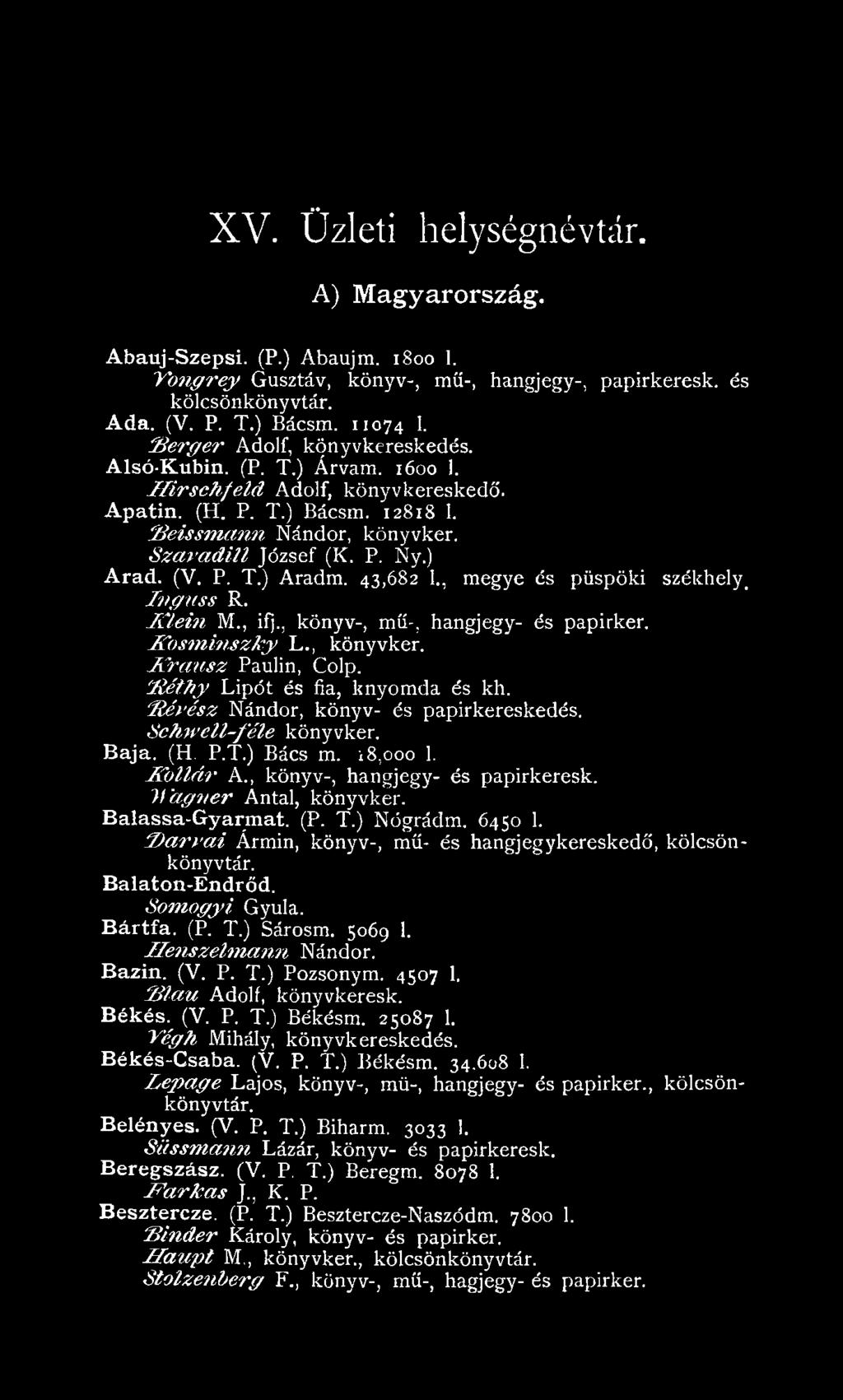 B e is s m a n n Nándor, kön yvker. S z a v a d iu József (K. P. Ny.) A r a d. (V. P. T.) Aradm. 43,682 1., m egye és püsp öki székhely. I n ff ü ss R. K l e i n M., ifj.