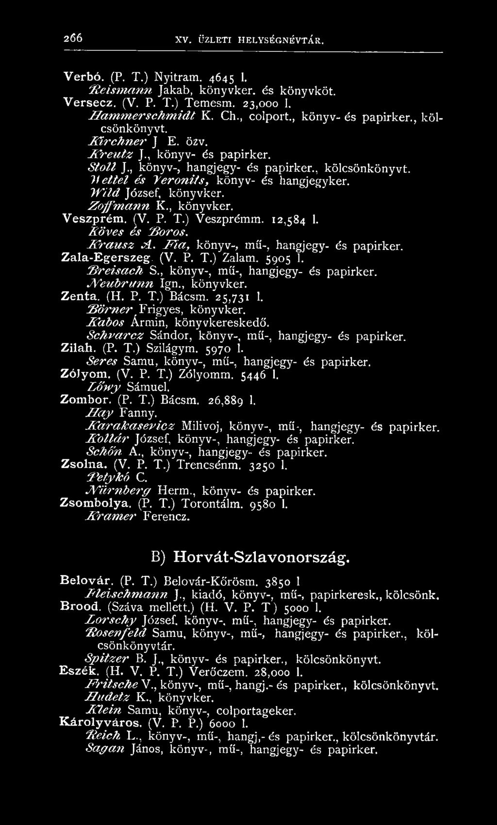 25,731 1. S ö r n e r ' F rigyes, kön yvker. K a b o s Árm in, k ön yvkeresked ő. S c h v a r c z Sándor, kön yv-, mű-, hangjegy- és papirker. Zilah. (P. T.) Szilágym. 5970 1.