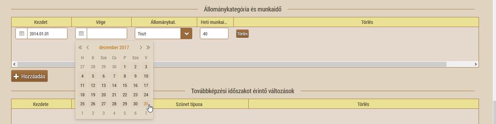 A dátumok beállítása és a szünet típus kiválasztása után a rendszer automatikusan meghosszabbítja a ciklust a megadott intervallummal.