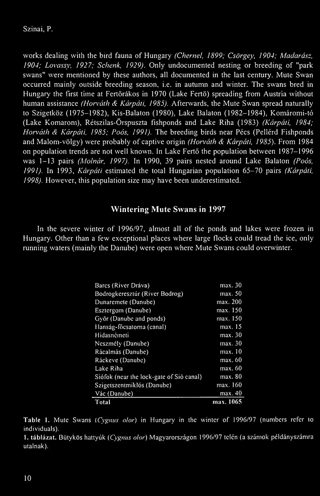 (Kárpáti, 1984; Horváth & Kárpáti, 1985; Poós, 1991). The breeding birds near Pécs (Pellérd Fishponds and Malom-völgy) were probably of captive origin (Horváth & Kárpáti, 1985).