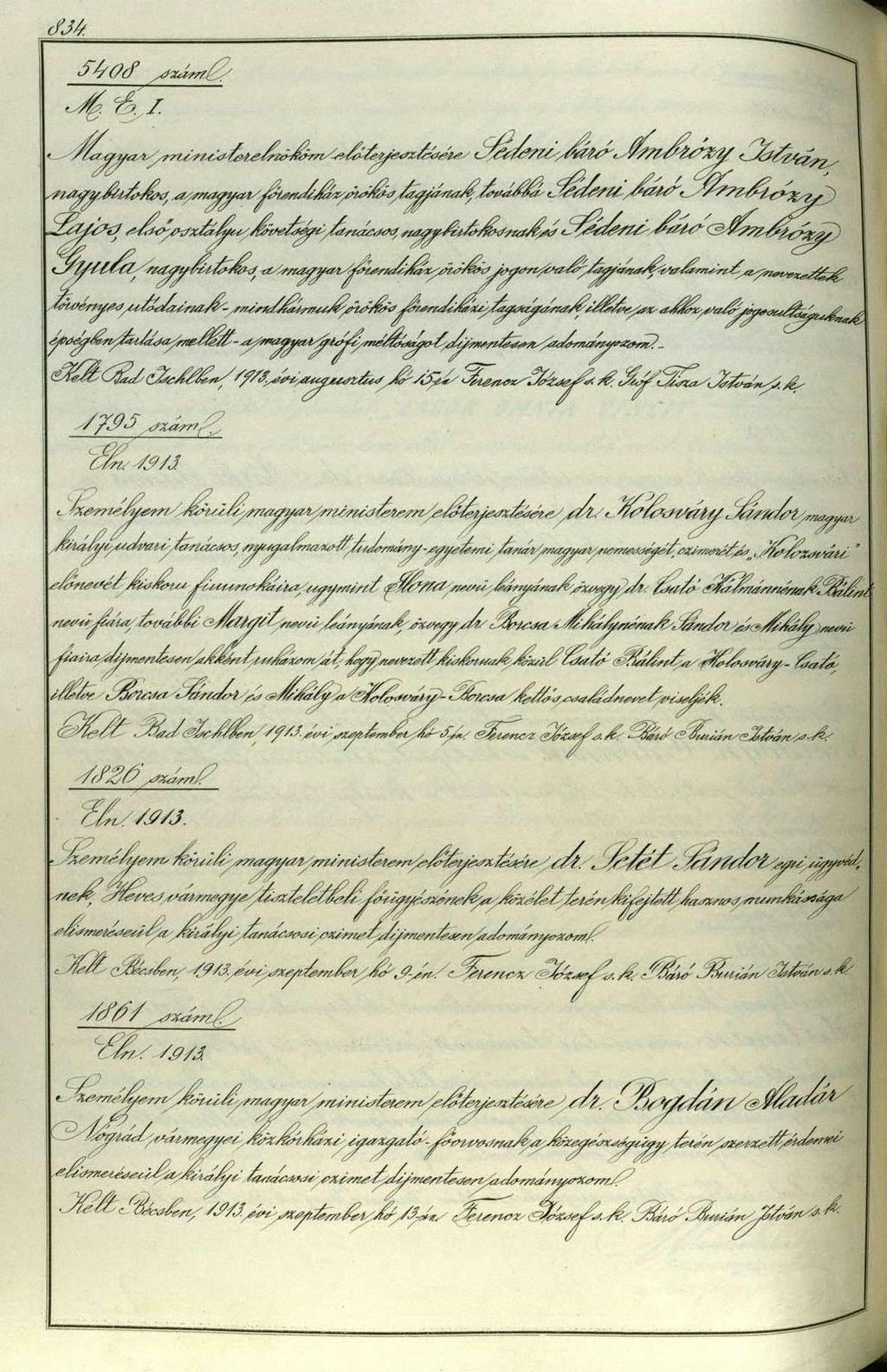 (Király Személye körüli minisztérium, Királyi könyvek, 72.1174, 1795/1903; 1003 1004. p.