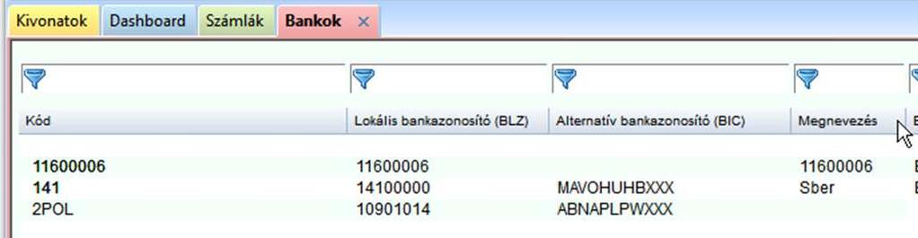 Példa: a 'Megnevezés' oszlop új helyre mozgatása: A beállított kiválasztás ugyancsak megőrződik a felhasználó számára, és