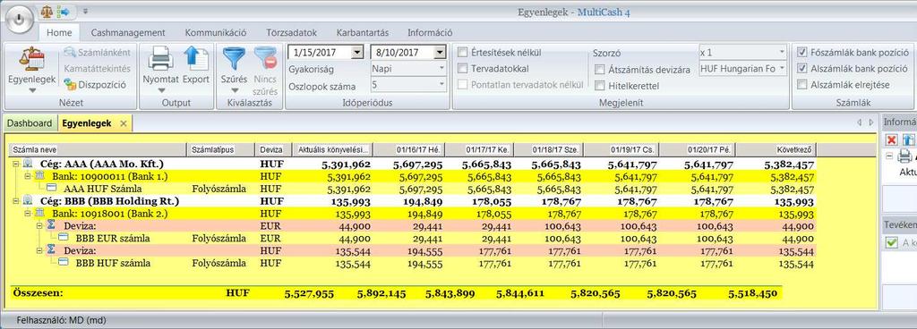 A tranzakciók közötti keresés felgyorsítása érdekében - tekintettel a nagy tranzakciószámú adatbázisokra -, a kulcsmezőkre (státusz, értéknap és könyvelési nap, megbízó / partner és összeg) a