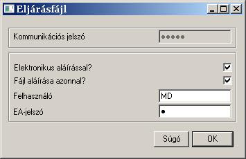 A Megbízásküldés indítása ikonra kattintva megjelenik egy kis ablak, ahol meg lehet adni a küldéshez még szükséges adatokat, a