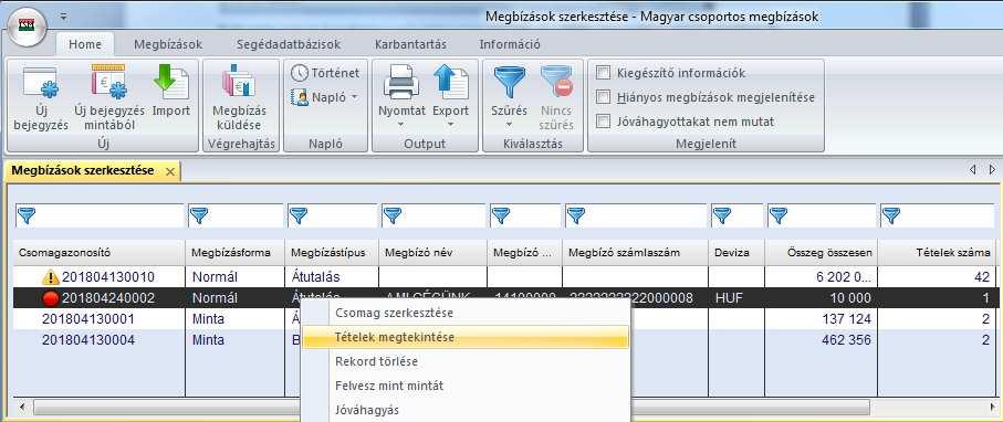 menüponttal nyissuk meg a csomagot: És