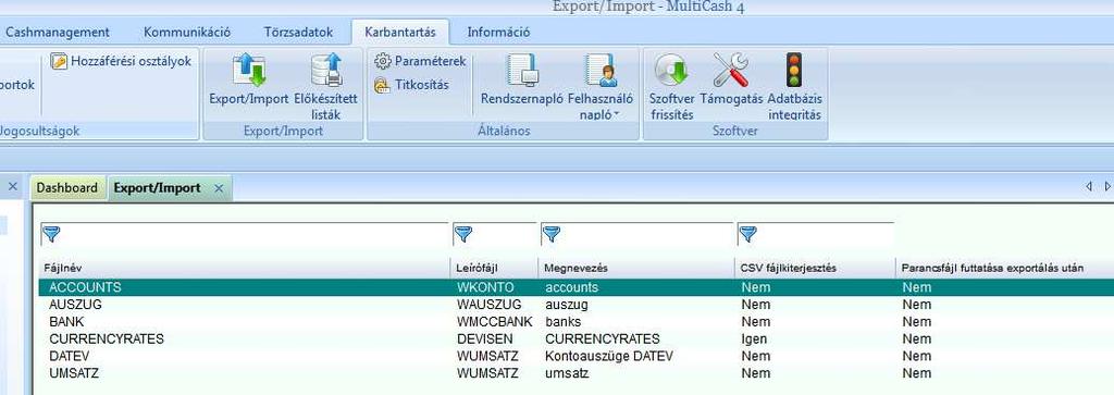 IMPORT/EXPORT Az import / export interfészek karbantartása és alkalmazása az új működési koncepcióhoz igazodik, és ez a koncepció valósul meg mind a bázisban, mind a fizetési modulokban.