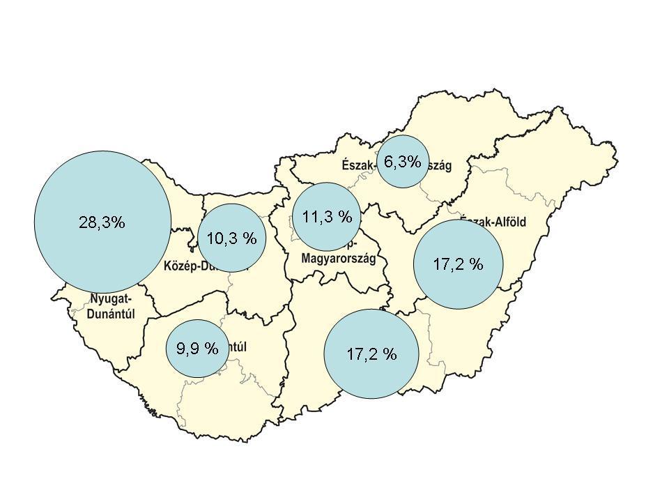 Megvalósult nemzetközi projektek (régiók szerint) Régió Támogatási összeg/ft Közép- Magyarország 232.092.131 Dél-Alföld 351.369.