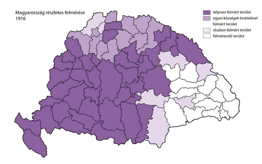 Forrás: Török Enikő, A kataszteri részletes felmérés előrehaladása Magyarországon 1856 és 1916