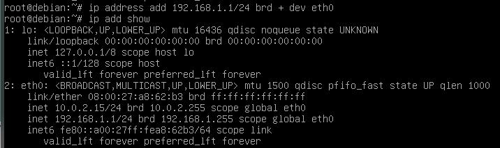 IP paraméterek megváltoztatása ip address add 19