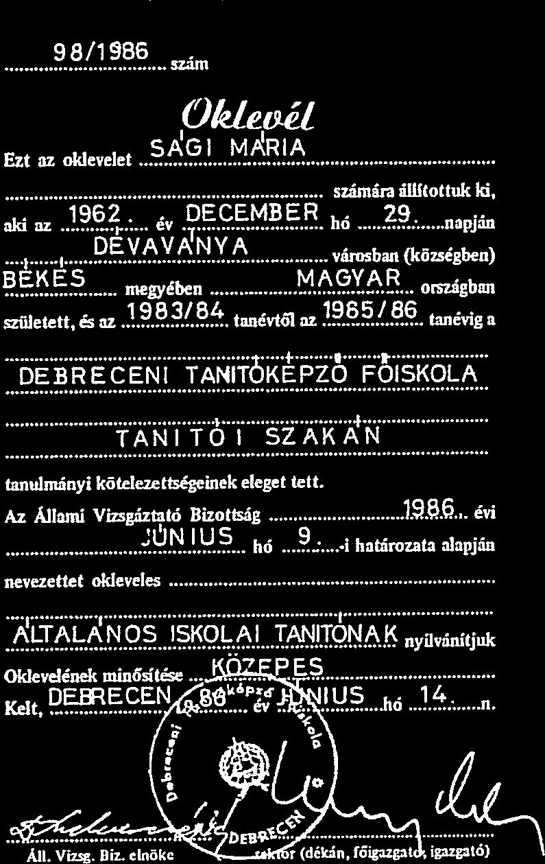 SA 5, Tó 98/1986 nám Okirnél nt z olcievelet 31.3 szám számát ámtoth,k Id, 1ciz.1%:.