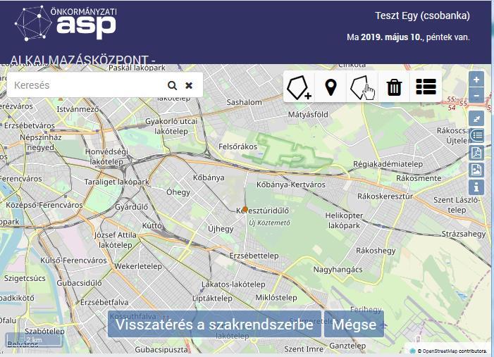 A térkép kezelésének részletes leírása a térképi rendszer felhasználói kézikönyvében megtalálható.