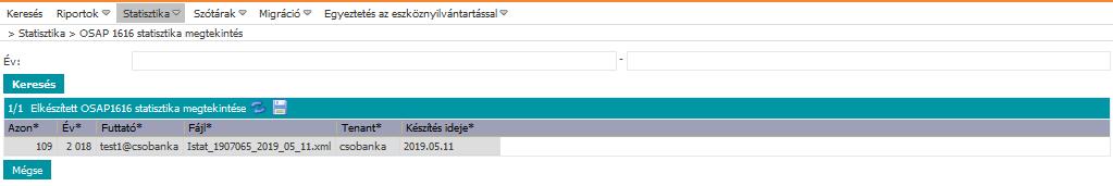 Az Év paraméter megadása után, a eredmény.rtf fájlformátumban kerül elmentésre. gombra kattintva indíthatjuk a funkciót.