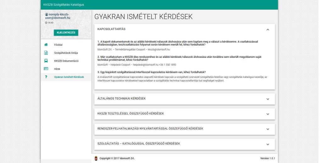 KKSZB Szolgáltatás Katalógus (SZK) IdomSoft Zrt. v1.0.