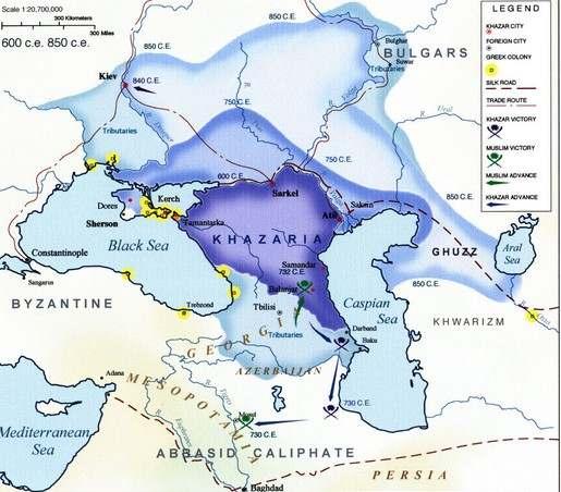 Kazár birodalom Kr.u. 600-850-ig, és 850-965-ig. A Kr.u. 825-ös kazár vereség után Edemen a Megyer törzset a Kulon völgyéből Tenis tartományba vándoroltatta.