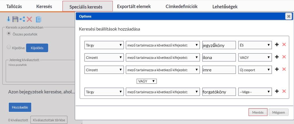 I.1.2 Speciális keresés Ezen a felületen speciális keresés végezhető el, különböző keresési kritériumok megadásával.