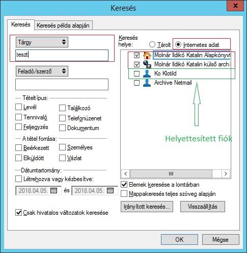 4. ábra: Keresőablak Keresési feltételek megadása után megjelenik a GroupWise Keresési eredmények ablaka.