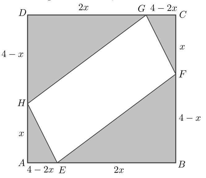 1. a) (A paralelogramma területét megkapjuk, ha az ABCD négyzet területéből levonjuk a négy derékszögű háromszög területét.) I. BF = DH = 4 x és AE = CG = 4 x.