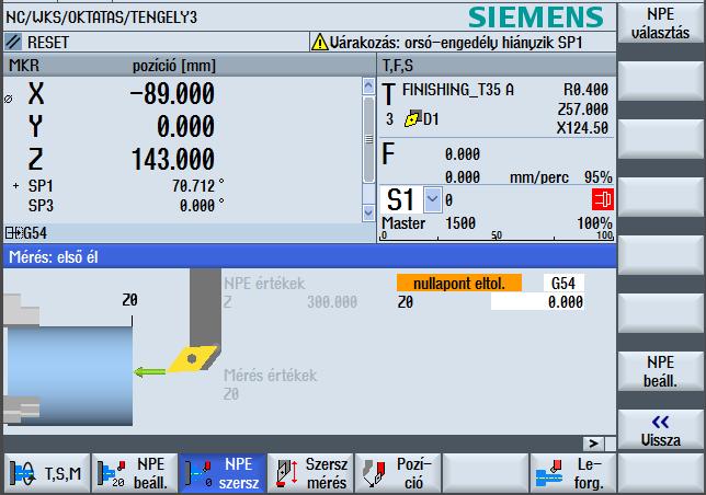 NPE szerszám Ha a mdb nullpontot csak mérni szeretnénk, a