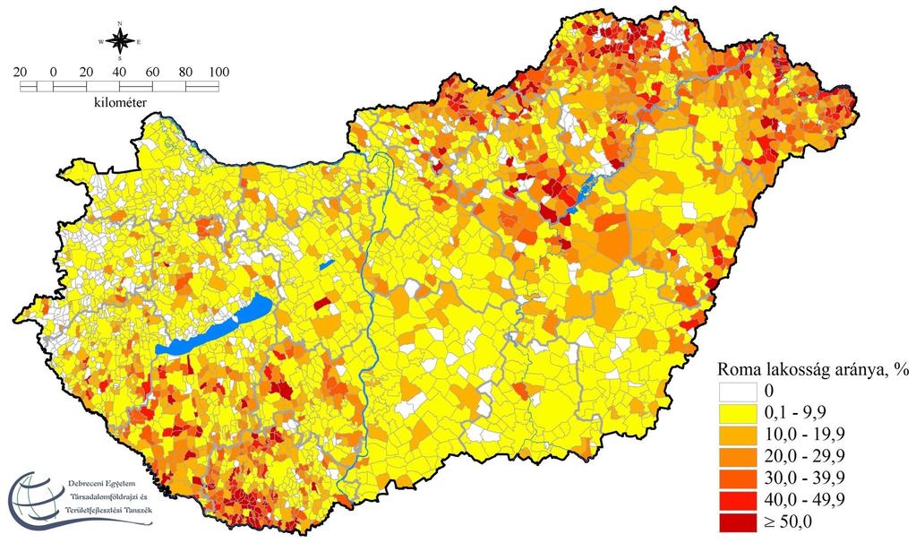 A magyarországi cigányság lélekszáma és területi megoszlása A roma lakosság aránya a tanszéki