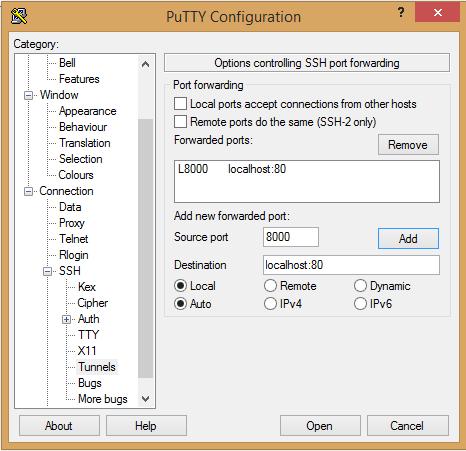 SSH Tunnel Windows (putty) Linux ssh L
