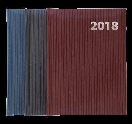 B/6 napi agenda 0x2 mm, napi beosztás, fehér papíron egy színnel nyomva, oldal szakszöveg, 322 oldal napló, oldal ábécémutató, színes térképpel műbőr keménytábla, évszámnyomással, varrott táblás