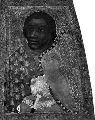 SZENT MÓRIC, A FEKETE KATONA KULTUSZA A NÉMET-RÓMAI BIRODALOMBAN 2. kép. Magister Theodoricus: Szent Móric (1360 körül) rát, melynek megmaradtak értékes, hímzett ruhái is.