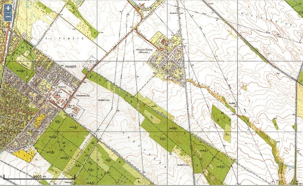 17. ábra: A tervezési terület az 1980-as években készült topográfiai 1:10000 topográfiai térképen.