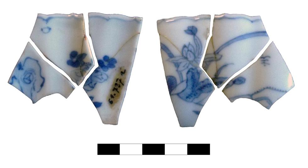 kép: Nyolcszögletű kék-fehér porceláncsésze töredéke, Wanli (1573-1619), 17. század eleje.