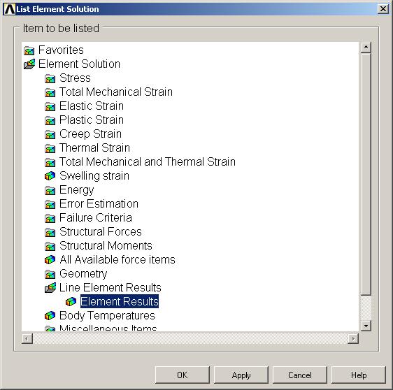 .. / Element Solution / Line Element Results / Element Results OK.