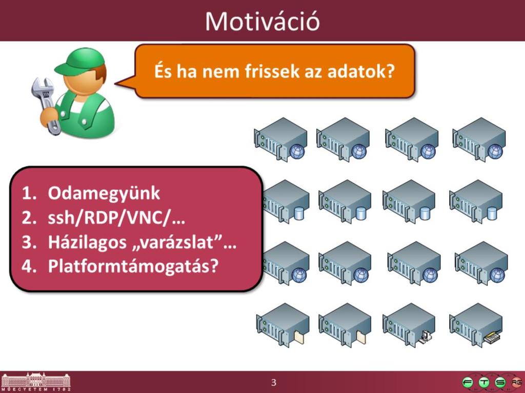 Bármilyen állapotfrissítés vagy beavatkozás nehézkes lehet, ha összetet és/vagy heterogén rendszerünk van.