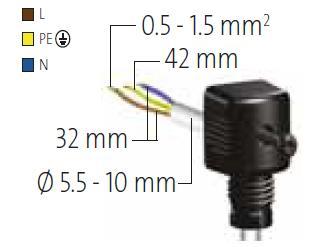 A hálózati kábel 3 x 0,5-1,5 mm 2 lehet.
