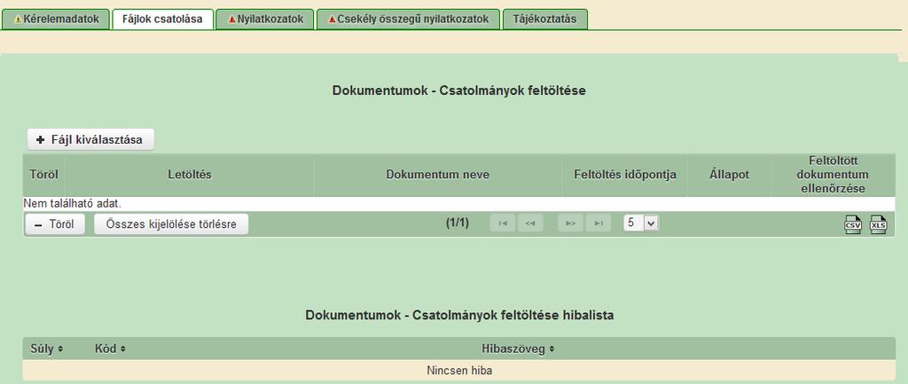 Fájlok csatolása A Fájlok csatolása fül ezen kérelem esetében nem releváns.