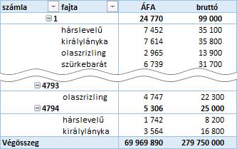 A végösszeg számítása is a számított mező képletével történik. Kapcsoljuk be az eladások adatbázis-táblázat összegsorát! Megjelenik a nettó ár összege.