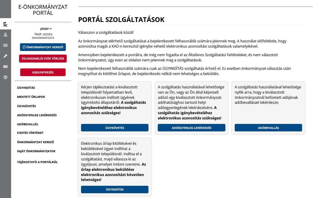 Az ÜGYINDÍTÁS menüben ki kell választani az eljárás módját (szerepkörök leírását lásd. 1.2 fejezet), illetve a használni kívánt űrlapot.