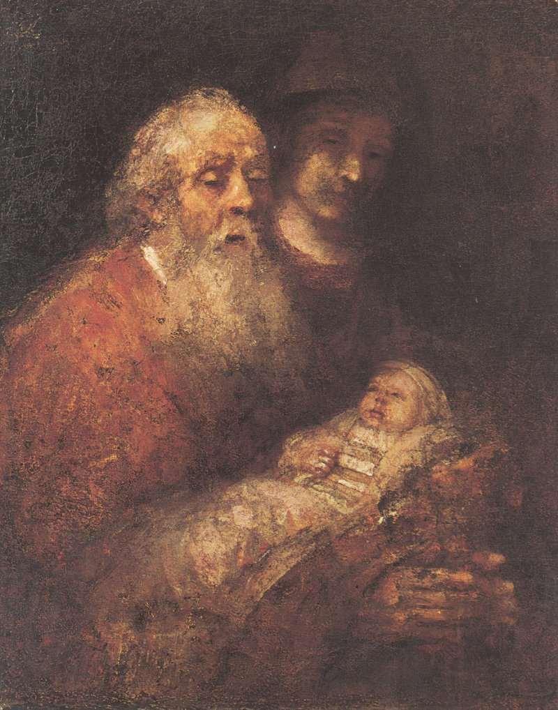 Simeon a templomban (Rembrandt utolsó, befejezetlen festménye) Mostan bocsátod el, Uram, a te szolgádat, a te beszéded szerint, békességben: Mert látták az én szemeim