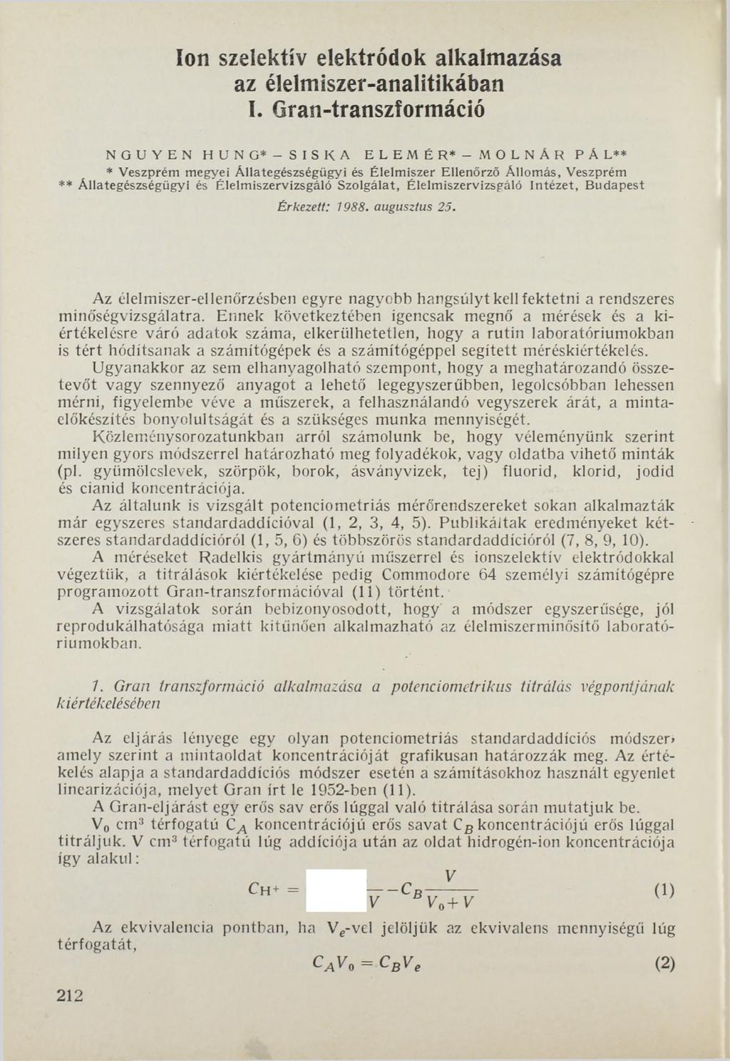 Ion szelektív elektródok alkalmazása az élelmiszer-analitikában I.