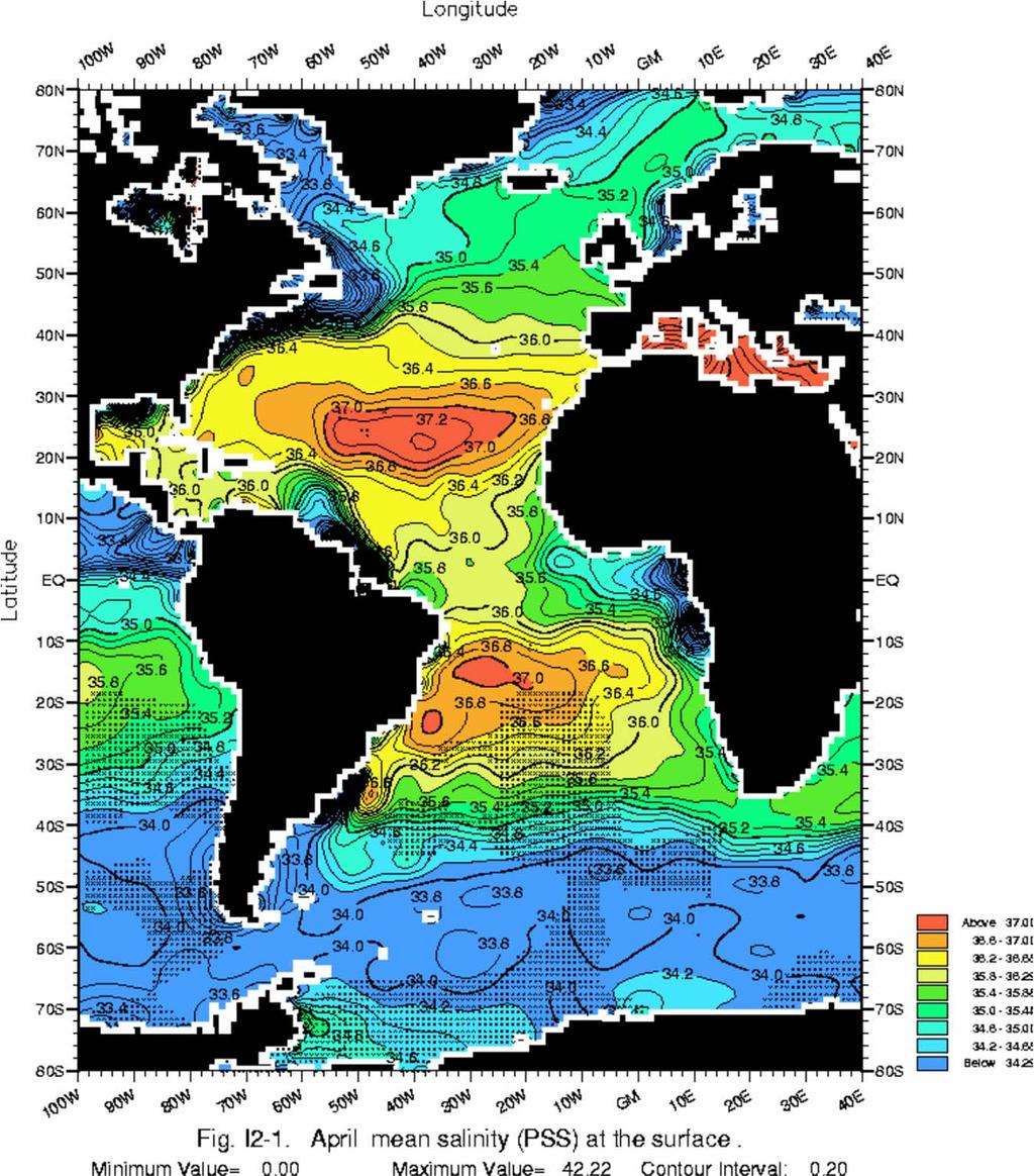 Variation in the sea-surface salinity in parts per thousand TDS. From: Brown, J., Colling, A., Park, D., Phillips, J.