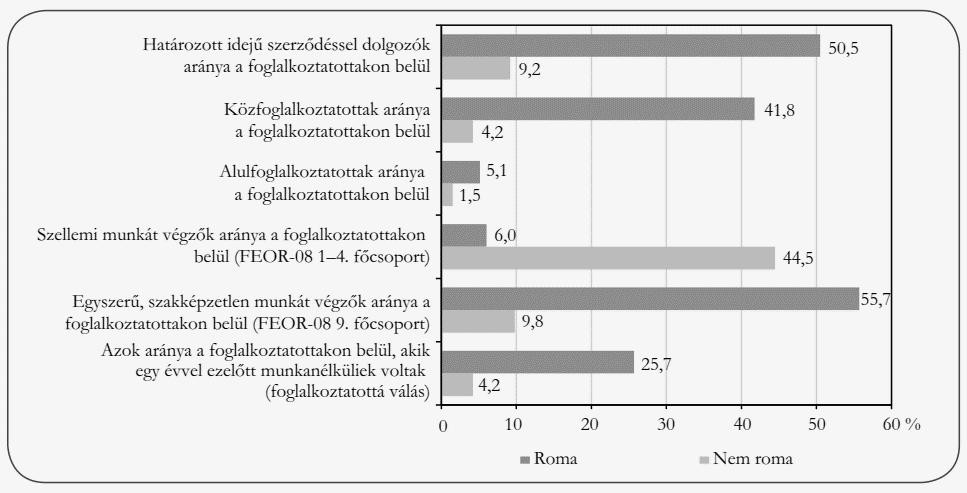 munkaerőpiaci helyzetű csoportok sorában a romákkal. A tanulmány számos indikátort sorakoztat fel statisztikáiban.