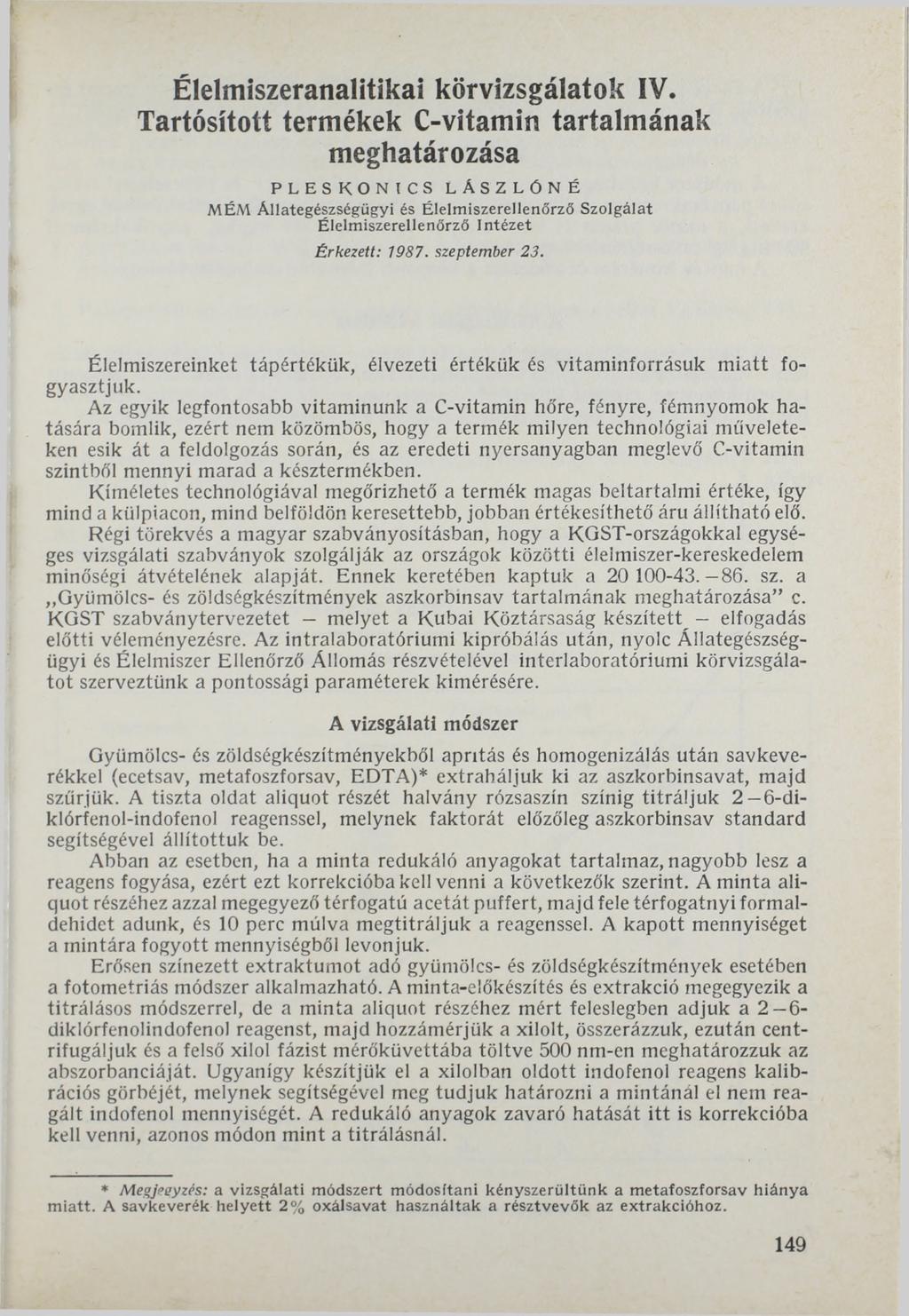 Élelmiszeranalitikai körvizsgálatokiv.