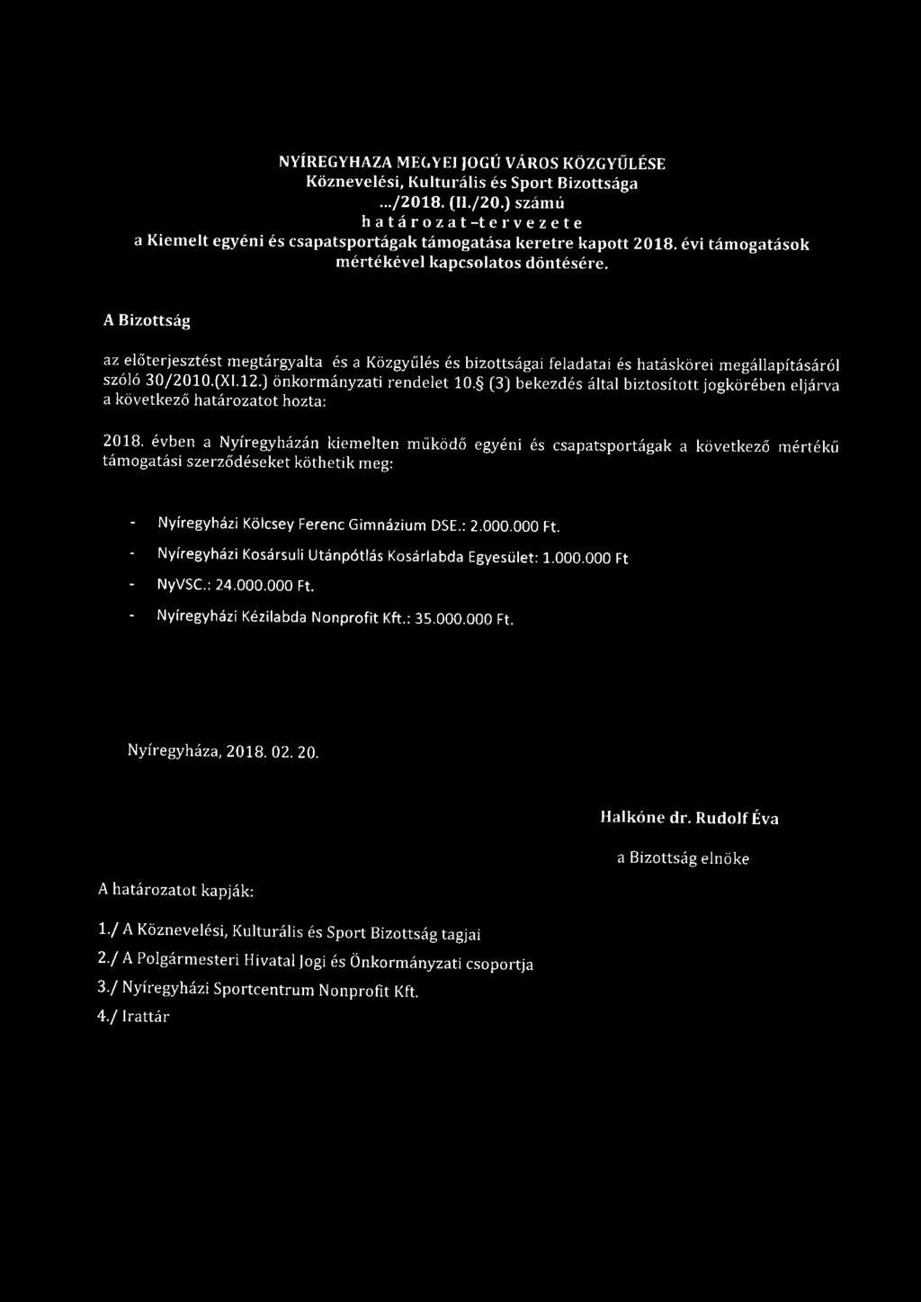 A Bizottság az e l őterjesztést megtárgyalta és a Közgyűlés és bizottságai feladatai és hatáskörei megállapításáról szóló 30/2010.(Xl.12.) önkormányzati rendelet 10.