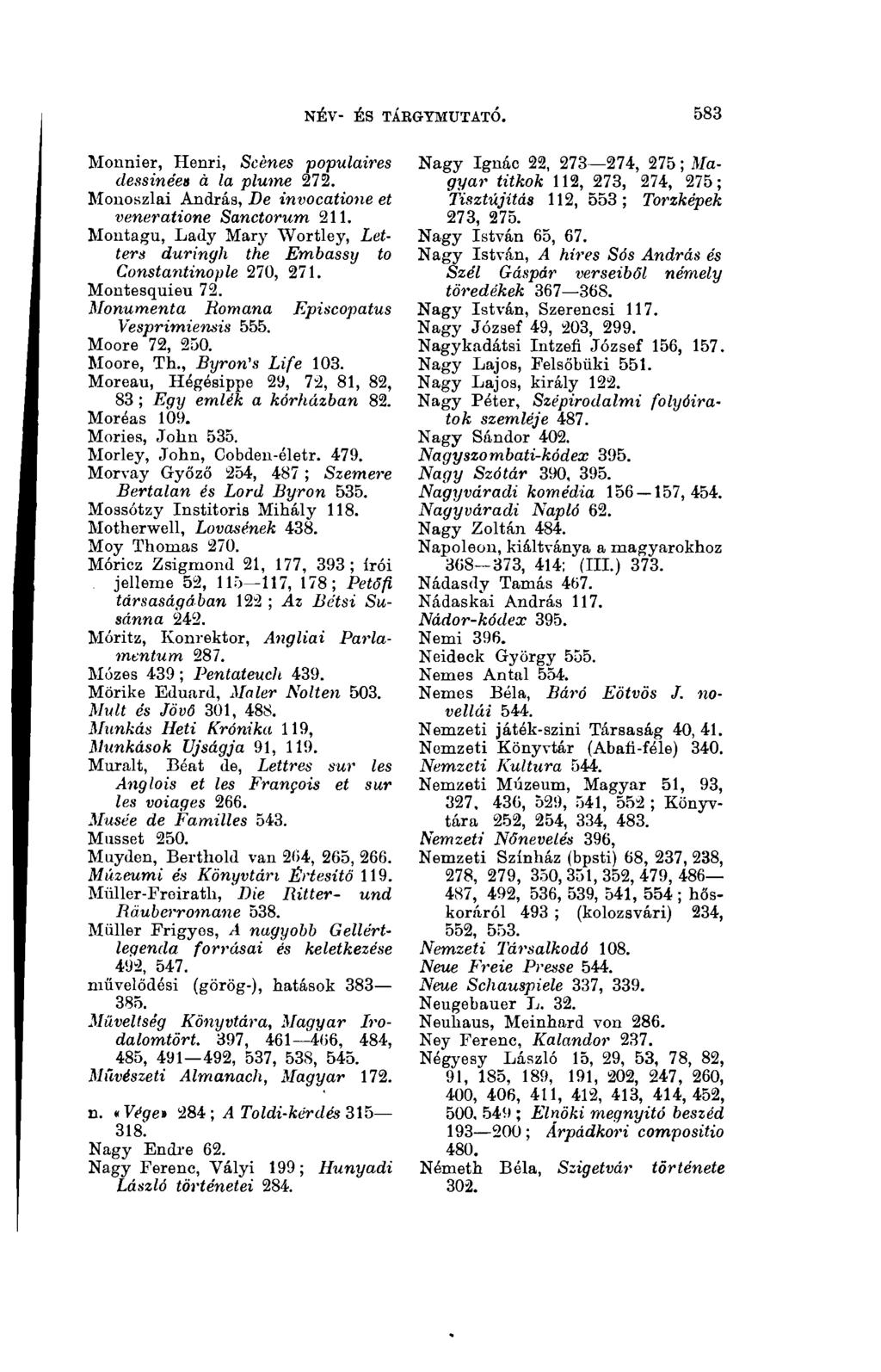 583 név- és tákgymtjtató. Monnier, Henri, Scènes populaires dessinées à la plume 272. Monoszlai András, De invocatione et veneratione Sanctorum 211.