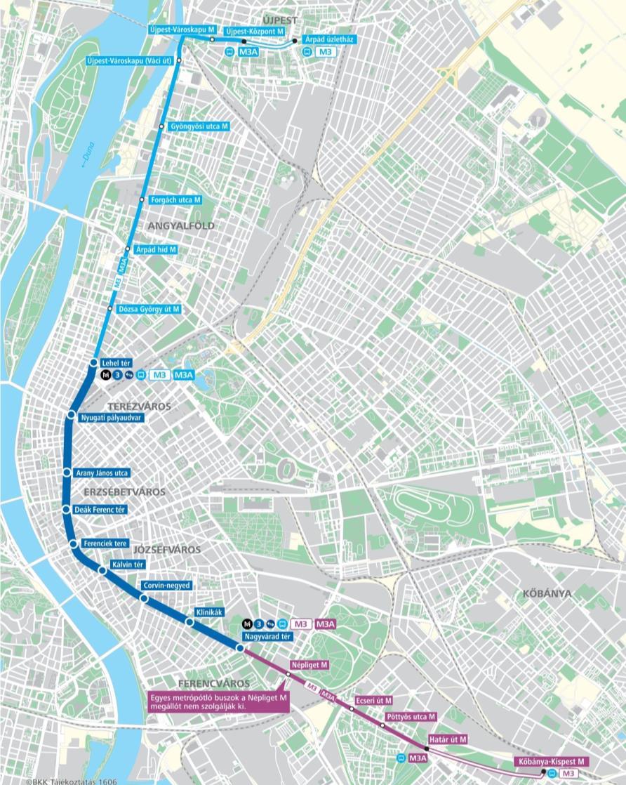 Az M3-as metróvonal felújítása - ütemezés I. ütem: Észak ; Újpest-Központ Lehel tér (2017. 11. 04-2019.03.30.). II. ütem: Dél ; Kőbánya-Kispest Nagyvárad tér (2019.04.06- tervezetten 2020 III.
