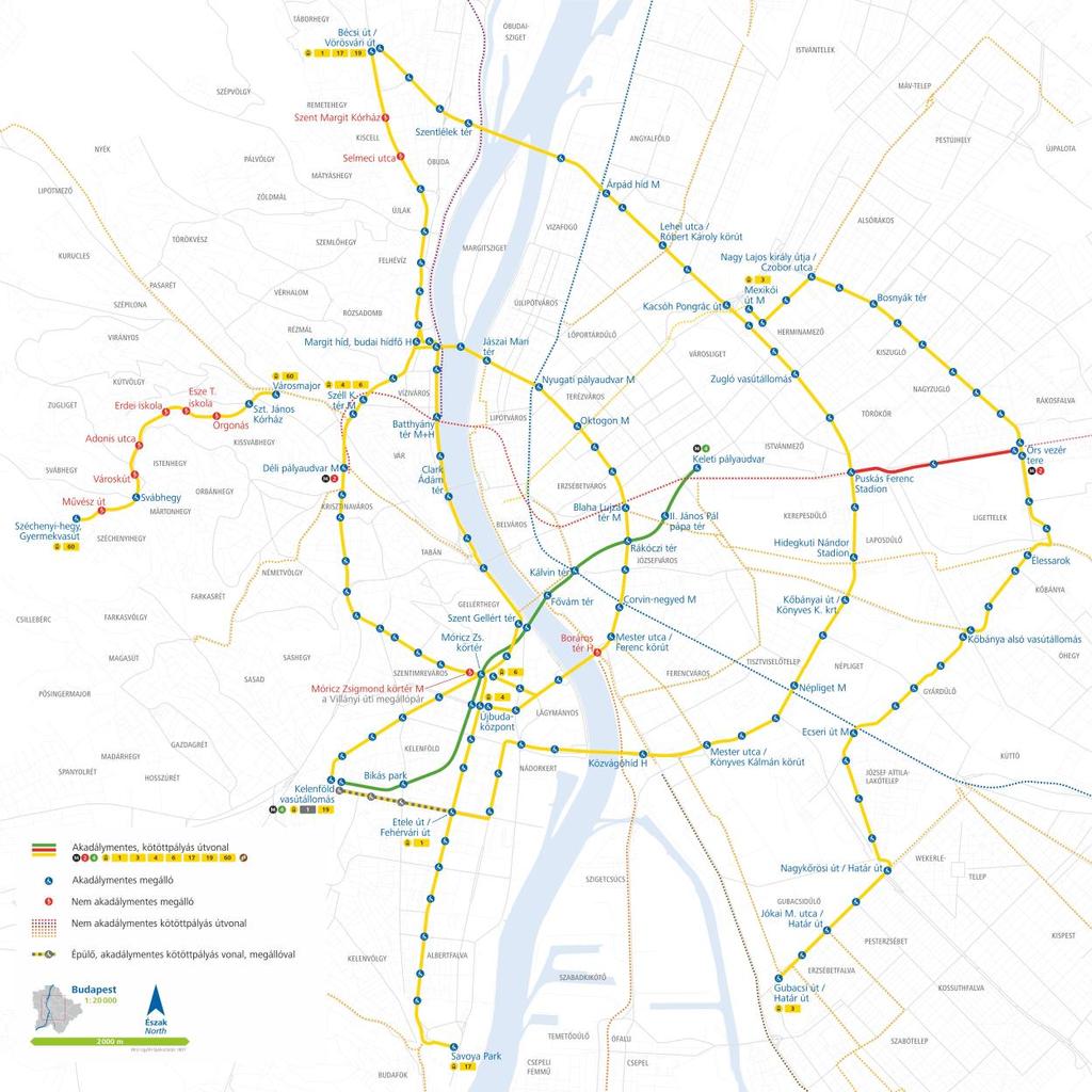 Akadálymentes kötöttpályás vonalak Budapesten Villamosok 1, 3, 4, 6, 17, 19, 60 Metrók M2: 3 állomás akadálymentesen megközelíthető.