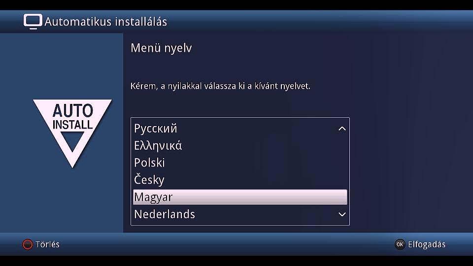 Első telepítés ELSŐ TELEPÍTÉS A készülék első üzembe helyezésekor megjelenik az AUTO INSTALL telepítősegéd indító képernyője.