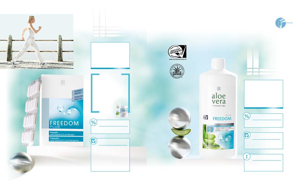 42 ÉTRENDKIEGÉSZÍTŐK ÉS SPECIÁLIS TERMÉKEK 43 NRV 83 % 50 % 50 % összesen 10 2,5 1 E-vitamin (mg) D-vitamin (µg) Mangán (mg) A mozgás szabadsága Élvezd a mozgás szabadságát minden akadály nélkül!