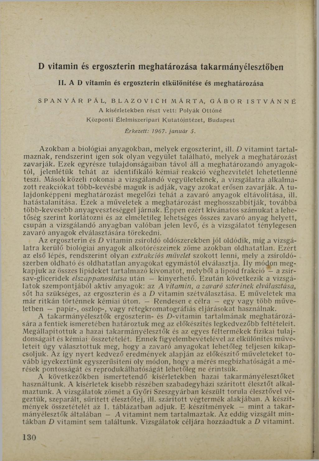 D vitamin és ergoszterin meghatározása takarmányélesztőben II.