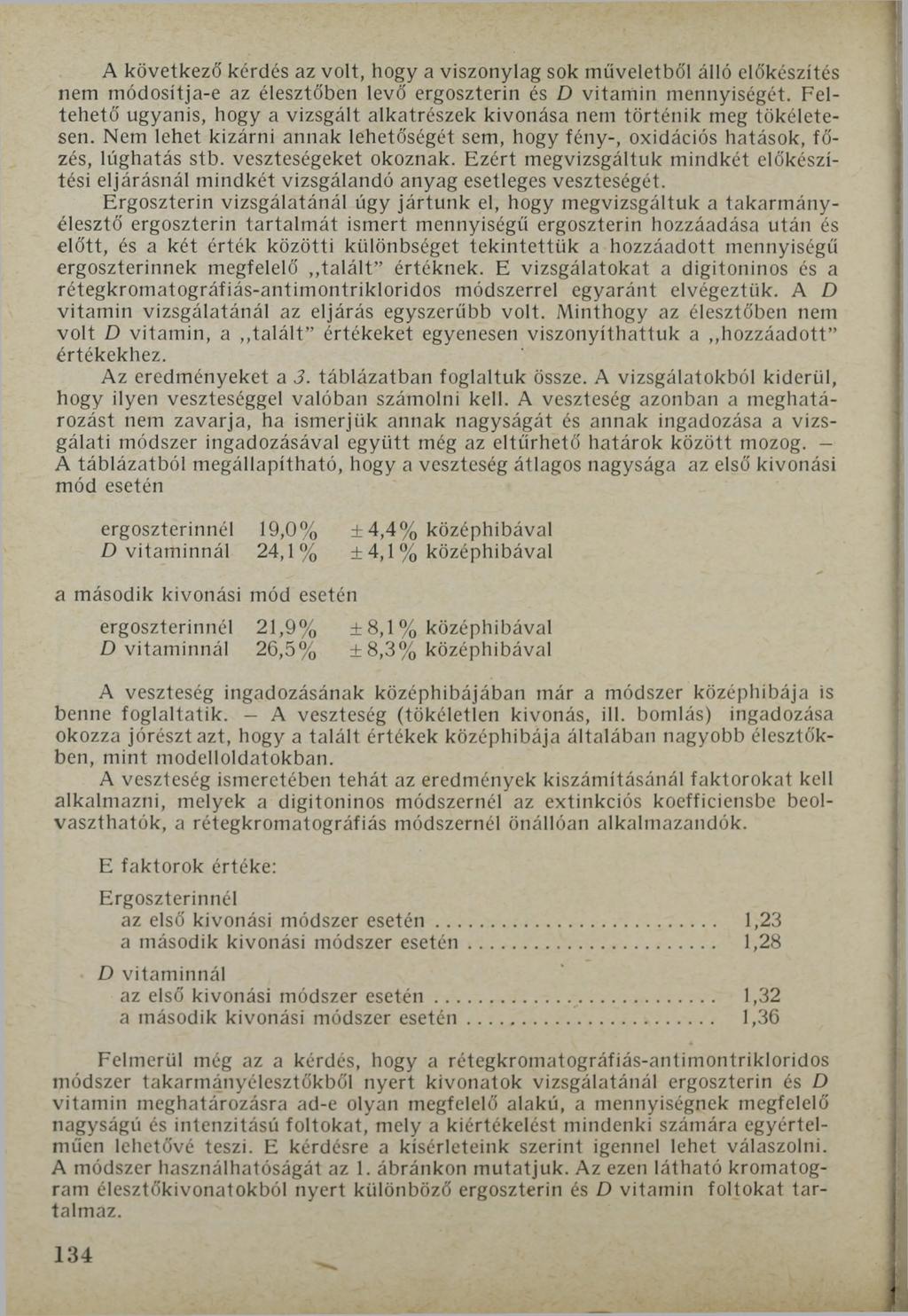 A következő kérdés az volt, hogy a viszonylag sok műveletből álló előkészítés nem módositja-e az élesztőben levő ergoszterin és D vitamin mennyiségét.